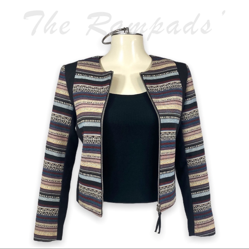 H&M Zip-up Crewneck Multicolor Pattern Jacket Size 2